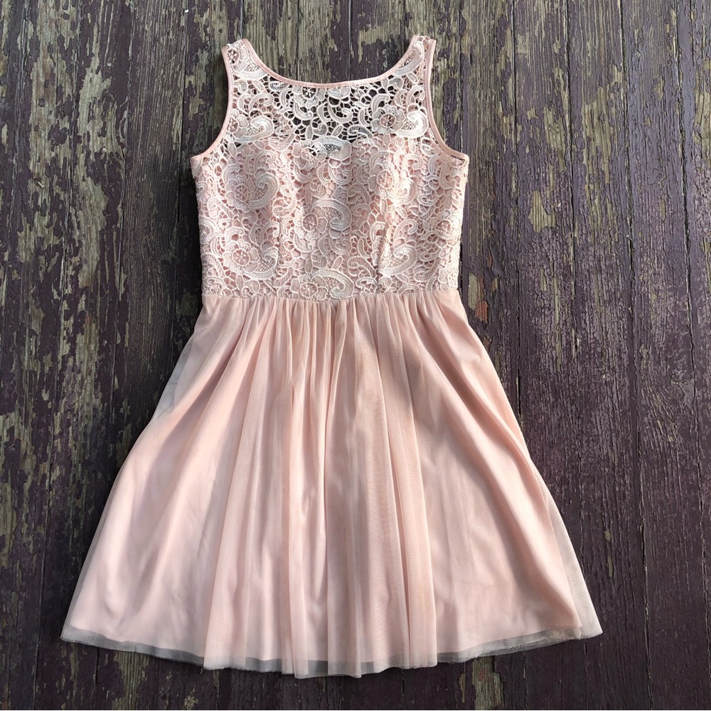 Aidan Mattox Lace Dress Size 4 Pink Tulle Illusion Ballerina Fairy Feminine